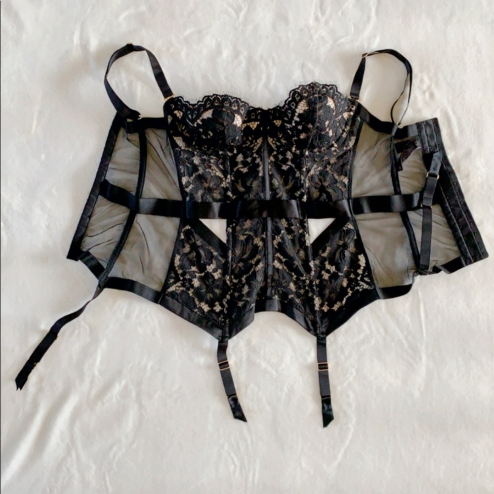 Black Lace Bustier Corset with Nude Lining - Women's Intimates - Picture 5 of 6